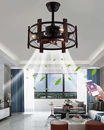 מאוורר תקרה רטרו של פיהון עם אור שקט 6 מהירויות חדר שינה הובל לעומק תאורה לאוורר אור עם שלט רחוק 48 סמ סלון מודרני