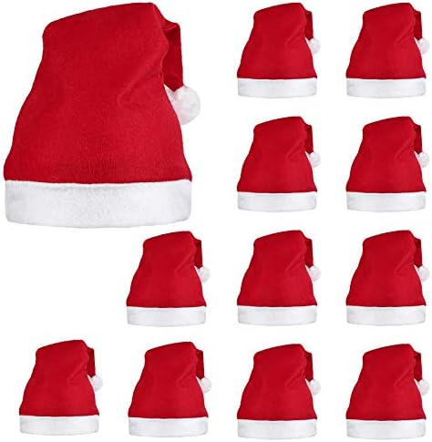 אלקוהו 12 חבילה סנטה אדום כובע קצר קטיפה עם לבן חפתים שאינו ארוג בד חג המולד כובע סנטה כובע למבוגרים