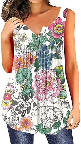 גופיות קיץ של UQRZAU לנשים אופנה מזדמנת אופנה בתוספת גודל כפתור ללא שרוולים מודפס