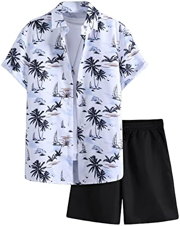 נוח קל גברים של הוואי חולצה וקצר 2 חתיכה תלבושות סטים מקרית כפתור למטה קצר שרוול חוף פרחוני חולצה עם מכנסיים קצרים