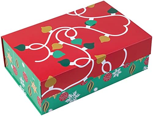 קופסת מתנה לחג המולד 1 יחידות עטיפה עם מכסה-14 על 9 על 4.3 אינץ ' קישוטי חג המולד אדומים וירוקים עיצוב קופסת מתנה, קופסת מתנה