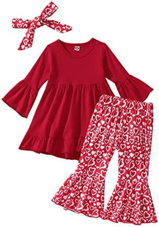 פעוטות בנות תינוקות של חג האהבה תלבושות שרוול ארוך נקודה חולצת לב עלייה אדומה.