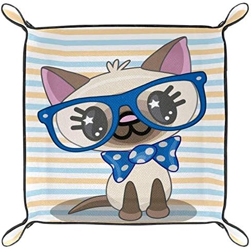אייסו קריקטורה חתול קיטי עור שרות מגש ארגונית עבור ארנקים, שעונים, מפתחות, מטבעות, טלפונים סלולריים וציוד משרדי