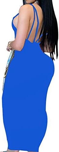 רצועת ספגטי סקסית לנשים שמלת צוואר שמלת צוואר עטוף מסיבה גב אחורי שמלת שמלת צבע אחיד גוף מידי שמלת טנק מועדון