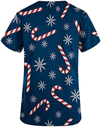 נשים של אופנה קצר שרוול צווארון חולצות עבודה אחיד חג המולד הדפסה עם כיס חולצה חולצות