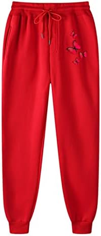 מכנסי שמלה מזדמנים של נשים מכנסי ספורט מכנסי ספורט אמצע מותניים אדומים מדפיסים מכנסיים ארוכים מכנסי טרנינג